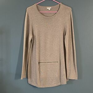 J Jill Soft Cozy Cashmere Blend Sweater Oatmeal Front Zipper Pocket‎ Medium